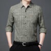Linen-like Plaid Long-sleeved Shirt For Middle-aged Men - Image 2