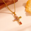 Colorful Crystals Titanium Steel Cross Necklace - Image 2